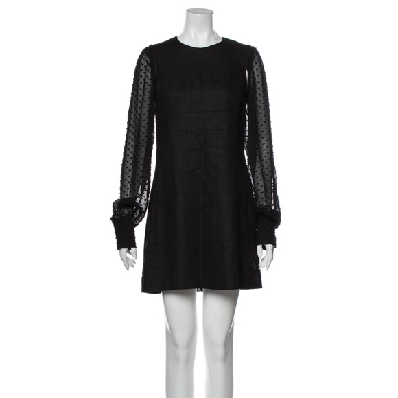 Veronica Beard Black Linen Mini Dress with Removable Swiss Dot Sleeves - Picture 2 of 14